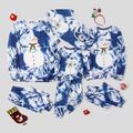 Christmas Family Matching Snowman Graphic Allover Blue Print Long-sleeve Pajamas Sets (Flame Resistant) BLUEWHITE image 1