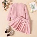 2pcs Toddler Girl Cute Rabbit Embroidered Textured Sweatshirt and Button Design Pink Skirt Set Pink image 2