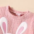 2pcs Toddler Girl Cute Rabbit Embroidered Textured Sweatshirt and Button Design Pink Skirt Set Pink image 4