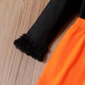 2pcs Kid Girl Fleece Splice Long-sleeve Tee and Bowknot Design Slit Skirt Set Black image 2