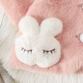 Baby Girl Rabbit Ear Hooded Half-sleeve Thermal Fuzzy Coat Pink image 4