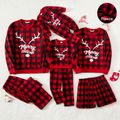 Christmas Family Matching Antler & Letter Embroidered Red Plaid Thickened Polar Fleece Long-sleeve Pajamas Sets (Flame Resistant) redblack image 1
