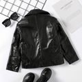 Kid Boy Notched Collar Zipper Design PU Black Jacket Black image 2