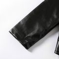 Kid Boy Notched Collar Zipper Design PU Black Jacket Black image 5