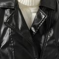 Kid Boy Notched Collar Zipper Design PU Black Jacket Black