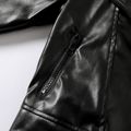 Kid Boy Notched Collar Zipper Design PU Black Jacket Black