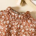 2pcs Toddler Girl Ruffle Collar Floral Print Long-sleeve Dress and Bowknot Design Vest Set Brown image 3
