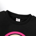 2pcs Kid Girl Letter Rainbow Print Black Sweatshirt and Colorblock Pants Set Black image 4