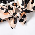 2pcs Kid Girl Letter Leopard Print Tie Knot Long-sleeve Tee and Colorblock Pants Set Black image 4