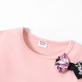 2pcs Kid Girl 3D Bowknot Design High Low Tee and Floral Print Leggings Set Pink image 3