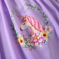 2pcs Kid Girl Unicorn Floral Print Peplum Tee and Elasticized Leggings Set Purple image 4