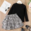 2pcs Kid Girl 3d Bowknot Design Long-sleeve Tee and Leopard Print Skirt Set Black image 2