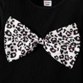 2pcs Kid Girl 3d Bowknot Design Long-sleeve Tee and Leopard Print Skirt Set Black image 3
