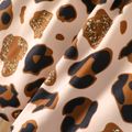 2pcs Kid Girl Ribbed Mock Neck Tee and Waist Design Leopard Print Skirt Set Brown image 4