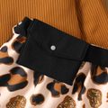 2pcs Kid Girl Ribbed Mock Neck Tee and Waist Design Leopard Print Skirt Set Brown image 3