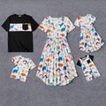 Family Matching Allover Colorful Dinosaur Print Dresses and Short-sleeve T-shirts Sets Colorful image 1