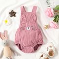 Baby Girl Animal Embroidered 3D Ears Detail Pink Corduroy Sleeveless Romper Pink image 1