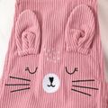 Baby Girl Animal Embroidered 3D Ears Detail Pink Corduroy Sleeveless Romper Pink image 3