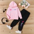 2pcs Kid Girl Letter Print Pink Hoodie Sweatshirt and Elasticized Pants Set Pink image 1