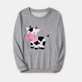 Mommy and Me Letter & Cow Embroidered Grey Long-sleeve Sweatshirts Grey image 2