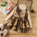 2pcs Toddler Girl Turtleneck Long-sleeve Tee and Bear Pattern Fleece Overall Dress Set Brown image 1
