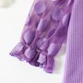 2pcs Baby Girl Purple Polka Dot Mesh Ruffle Long-sleeve Ribbed Top and Allover Floral Print Flared Pants Set Purple image 4