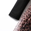 Toddler Girl Leopard Print Mesh Splice Bowknot Design Long-sleeve Dress Black image 3