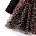 Toddler Girl Leopard Print Mesh Splice Bowknot Design Long-sleeve Dress Black image 2