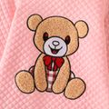 Toddler Girl Bear Embroidered Textured Hooded Sweatshirt Dress Pink image 3