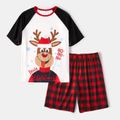 Christmas Family Matching Reindeer Print Short-sleeve Red Plaid Pajamas Sets (Flame Resistant) Black/White/Red image 2