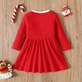 Toddler Girl Christmas Sweet Colorblock Button Design Cotton Long-sleeve Dress REDWHITE image 2