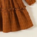 Baby Girl Brown Textured Cold Shoulder Long-sleeve Shirred Frill Trim Tiered Dress Brown image 4