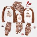 Christmas Family Matching Reindeer & Letter Print Raglan-sleeve Pajamas Sets (Flame Resistant) Khaki image 1