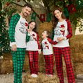 Christmas Family Matching Snowman & Letter Print Green and Red Plaid Raglan-sleeve Pajamas Sets (Flame Resistant) redblack image 1