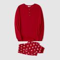 Christmas Family Matching Reindeer & Snowflake Print Red Long-sleeve Pajamas Sets (Flame Resistant) Burgundy image 2