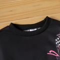 2pcs Kid Girl Butterfly Print Black Sweatshirt and Pink Leggings Set Black