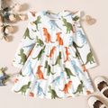 Toddler Girl Colorful Dinosaur Print Ruffled Long-sleeve Dress Colorful image 1