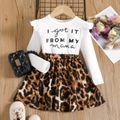 Toddler Girl Letter Leopard Print Splice Long-sleeve Dress White image 1
