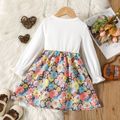 Toddler Girl Floral Print Ruffled Splice Bowknot Design Long-sleeve Dress Colorful image 2