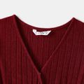 Family Matching 100% Cotton Plaid Shirts and Solid Rib Knit Surplice Neck Mesh Long-sleeve Dresses Sets Burgundy image 3