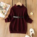 Toddler Girl Solid Color Turtleneck Ribbed Sweater Dress (Belt is not included) Burgundy image 1