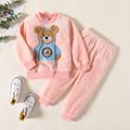 Toddler Teddy Bear Applique Long-sleeve Flannelette Set Pink image 1