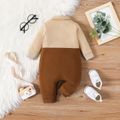 Baby Boy Gentleman Waistcoat Faux-two Long-sleeve Spliced Jumpsuit Party Outfit Brown image 2