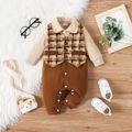 Baby Boy Gentleman Waistcoat Faux-two Long-sleeve Spliced Jumpsuit Party Outfit Brown image 1