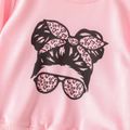 2pcs Toddler Girl Trendy Patchwork Ripped Denim Jeans and Figure Print Sweatshirt Set Pink image 5