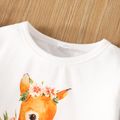 2pcs Toddler Girl Floral Deer Print Long-sleeve Tee and Flared Pants Set White image 4