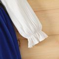 2pcs Baby Girl Solid Ribbed Mock Neck Long-sleeve Top and Polar Fleece Ruffle Trim Suspender Pants Set BLUEWHITE image 4