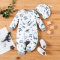 2pcs Baby Boy Allover Dinosaur Print Long-sleeve Jumpsuit with Hat Set White image 2