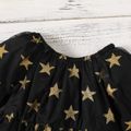 Christmas 2pcs Baby Girl Allover Glitter Stars Print Long-sleeve Mesh Dress and Solid Textured Cardigan Set redblack image 4