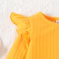 2pcs Baby Girl Yellow Ribbed Ruffle Long-sleeve Top and Allover Sunflower Floral Print Bell Bottom Overalls Set DarkOrange image 3